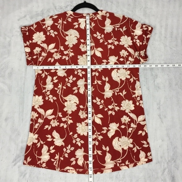 Lily Morgan Top Rust Floral Short Sleeve Sz Medium Satiny Flowy Fabric - Picture 8 of 10